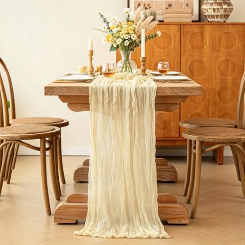 6Pcs Beige Table Runner, 10FT Rustic Cheesecloth Table Runner