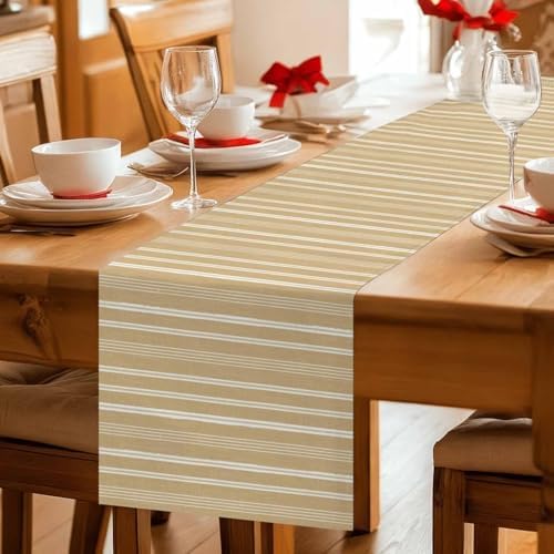 Beige Striped 72 Inch Table Runner, Modern Farmhouse Art Stripes