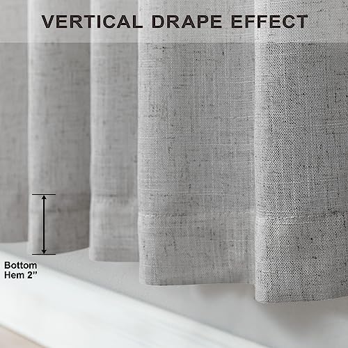 Grey Linen Curtains 63 Inch Length for Bedroom 2 Panels Back Tab Rod