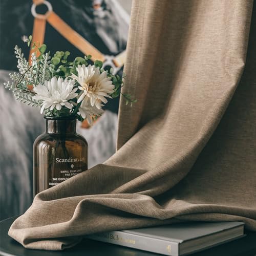 Luxury Natural Linen Curtains for Living Room,2 Panels Country Rustic
