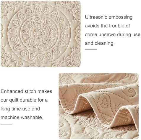 WURUIBO Beige Quilt Set King/Cal King Size, Embossing Microfiber
