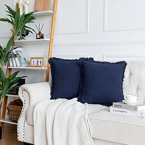 AmHoo Pack of 2 Linen Pillow Covers with Tassels Fringed Decorative