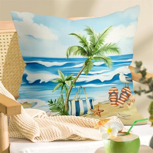 20x20 Set of 4 Seaside Palm Starfish Throw Pillow Cushion Covers