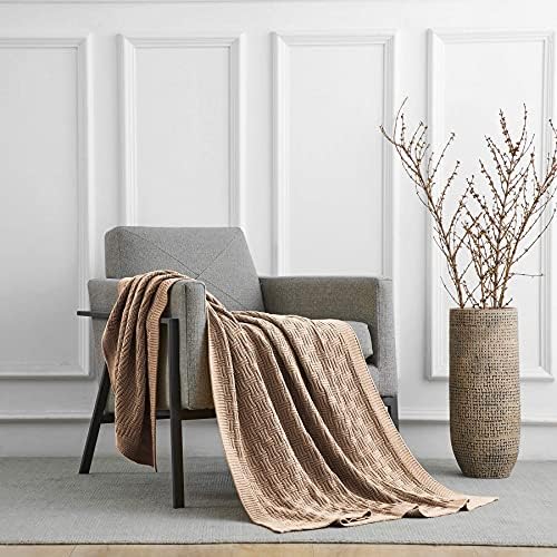 Khaki Cotton Knit Throw Blanket for Couch Sofa Bed - Home Decorative