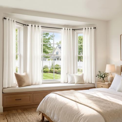 jinchan Faux Linen Curtains for Bedroom 63 inch Length Farmhouse Thick
