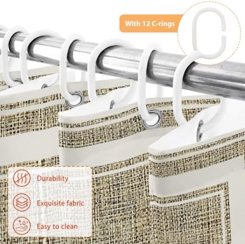 Beige Rustic Waterproof Shower Curtains Set - Farmhouse Neutral