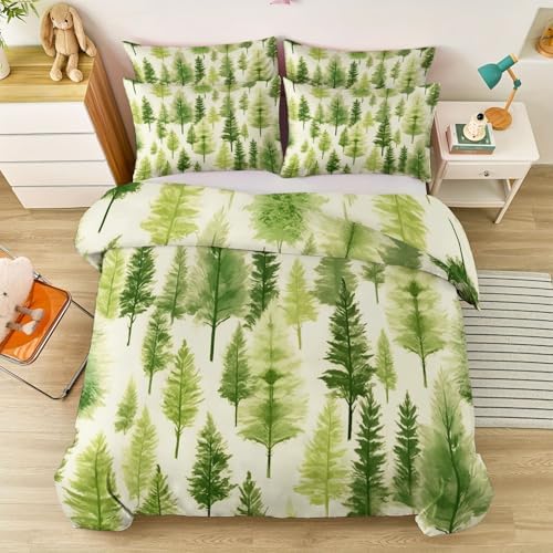 Grayish White Duvet Cover King - Minimalist Fresh Plants Pine Trees