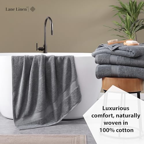 LANE LINEN Towel Set Quick Dry 100% Cotton 4 Piece Soft - Cool Grey