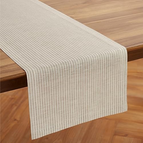 Solino Home 100% Linen Table Runner, 14 x 90 in, Natural and White