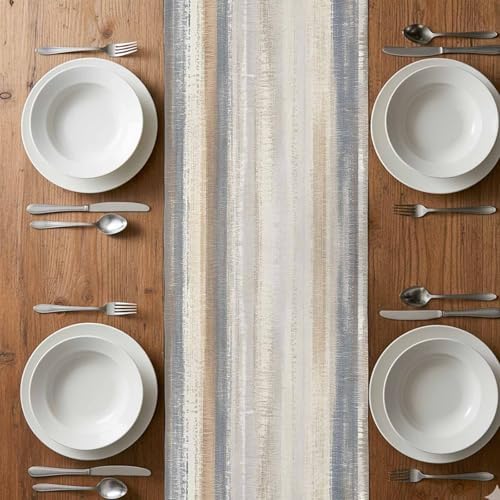 Beige Grey Table Runner Linen Burlap Table Runner 108 Inches Long