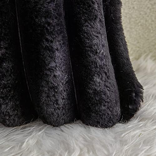 Neelvin Black Faux Fur Cozy Soft Striped Decorative Throw Pillow
