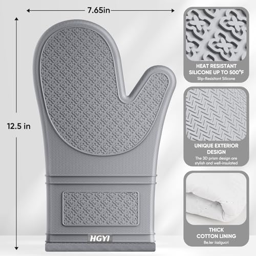 Silicone Oven Mitts, Heat Resistant Oven Gloves with Quilted Liner