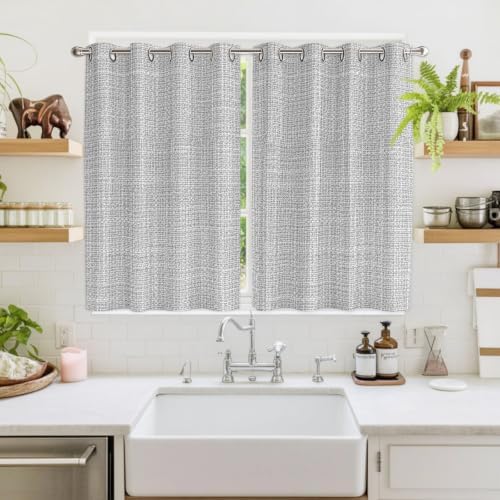 Rustic Light Gray Window Curtains 63 Inch Length 2 Panels Set