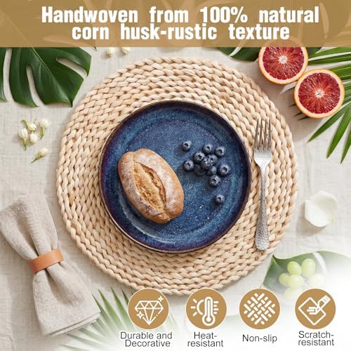 Set of 12 Round Woven Placemats Corn Husk 11.8'', Round