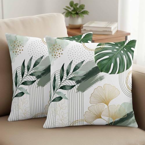 Boho Arch Watercolor Leaves Throw Pillow Covers 20x20IN Set of 2