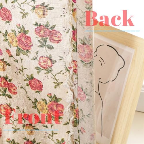 1 Pair Floral Linen Curtains Rustic Country Style Light Filtering Rod