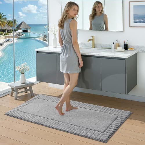 LUMI Soft Bathroom Rugs Absorbent, Non Slip Bath Mat 24x60, Light Grey