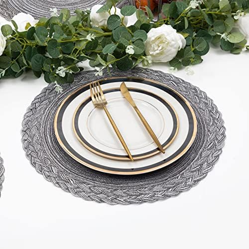 SHACOS Round Placemats Set of 4 Boho Braided Border 15 inch Circle