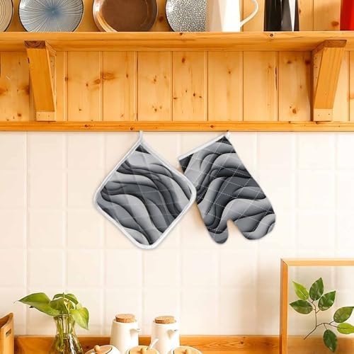 Quilted Cotton Terry Cloth Oven Mitt, Pot Holder Gray Black Gradient