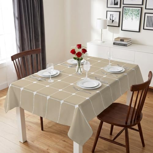 Waterproof Tablecloth - Taupe Gingham Oil Proof Spill Proof Table