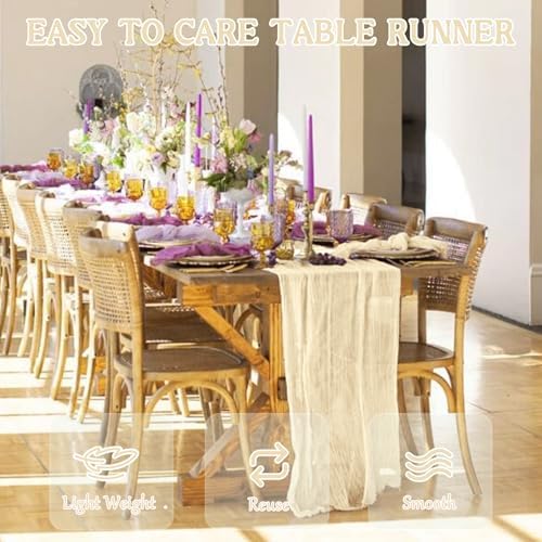6 Pack 120 Inch Beige Cheesecloth Table Runner Boho Rustic Gauze Sheer