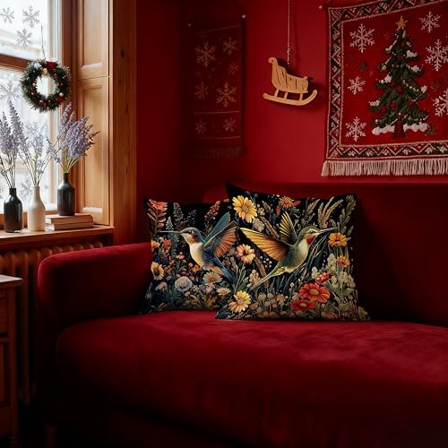 William Morris Inspired-Vintage Floral Hummingbird Pillow Covers 18x18