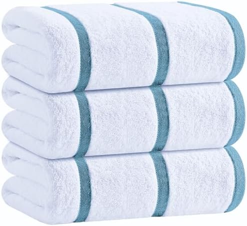 White Classic Cotton Pool Towels Oversized 35 x 70, 3 Pack, Light Blue