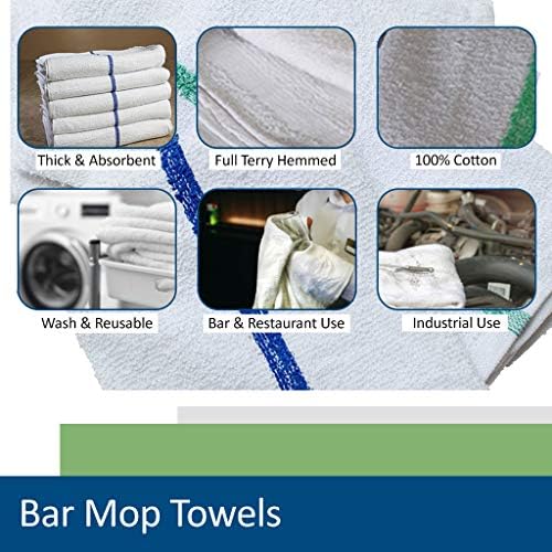 Sara Glove 28oz Bar Mop Towels 16x19, 100% Cotton, Commercial Grade