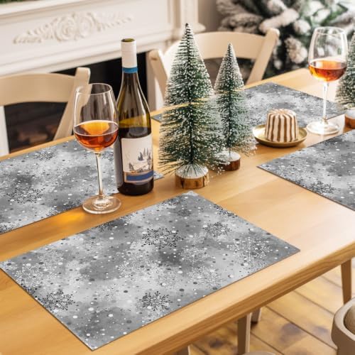 Grey Christmas Placemats Set of 8, Cotton Linen Fabric Place Mats