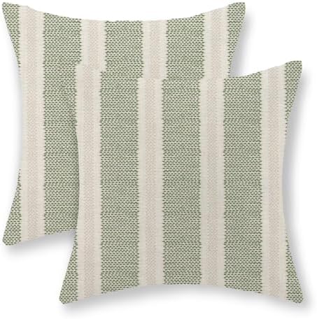 Sage Green Polka Dot Pillow Covers 20x20 Inch Set of 2 Boho Striped