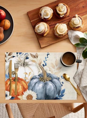 Placemats Set of 8, Fall Beige Pumpkin Woven Placemat, Linen Place