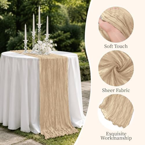 8 Pack Beige 17 x 108 Inch Cheesecloth Table Runner - Boho Gauze Sheer