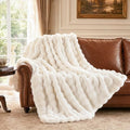 IKALIFE Cozy Bubble Faux Fur King Blanket for Bed, 90x108 Cream