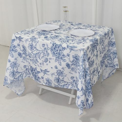 Efavormart Polyester Square Tablecloth 70"x70" White with Blue French