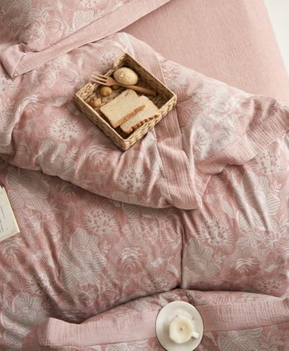 VM VOUGEMARKET Blush Pink Flower Duvet Cover Set Queen,3 Pieces Retro