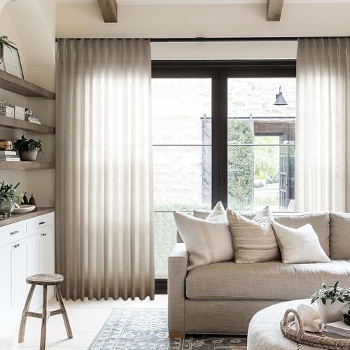 2 Panels Pinch Pleated Linen Curtains, Light Filtering, 84W x 96L