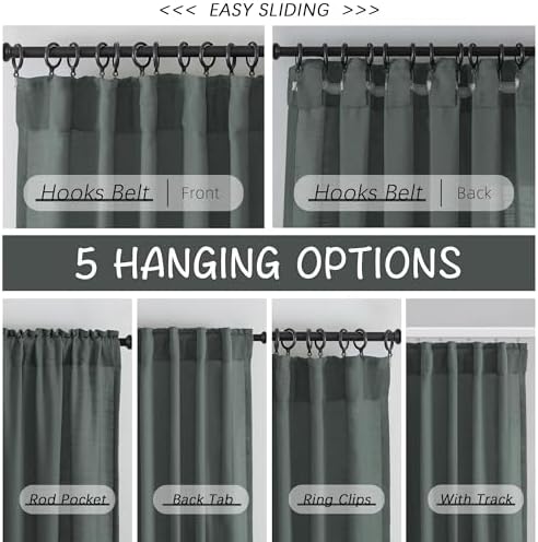Charcoal Grey Linen Back Tab Curtains 84 Inch Length for Living Room