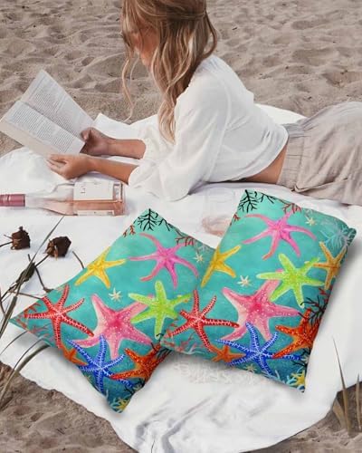 Outdoor Pillow Covers with Inserts,Coastal Colorful Starfish