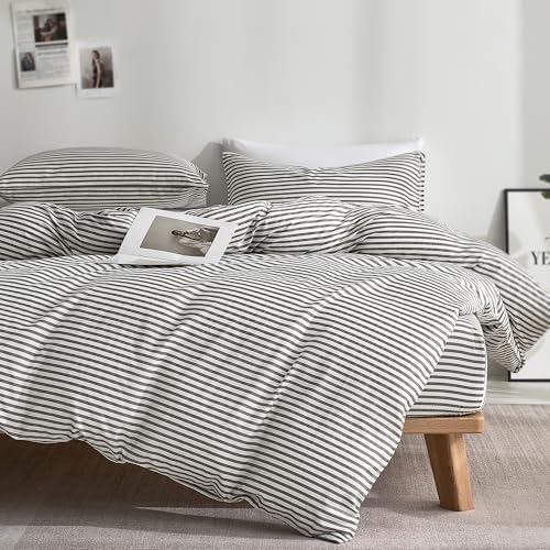 JELLYMONI 100% Cotton Classic Striped TwinXL Duvet Cover Set, Grey