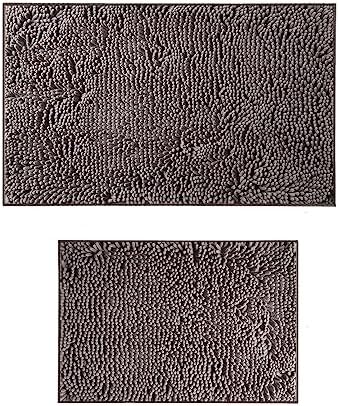 Gray Chenille Bathroom Rugs Set 2 Piece - Non Slip Absorbent Bath Mat