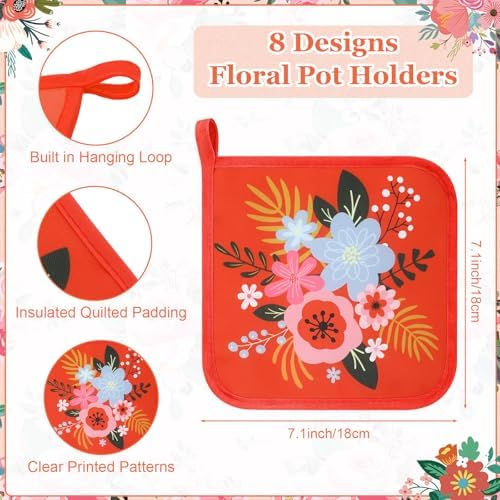 Willinglong 16 Pcs Floral Pot Holder for Kitchen Cute Heat Resistant