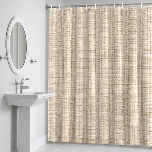 Brown Shower Curtain 84 inches Extra Long Linen Texture Modern