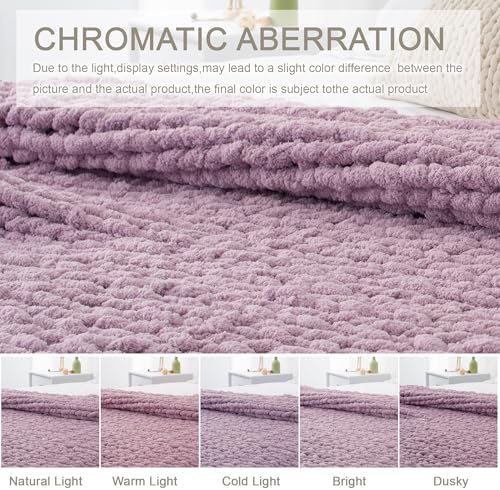 Chunky Knit Throw Blanket 50x60, 100% Handmade Chenille Yarn
