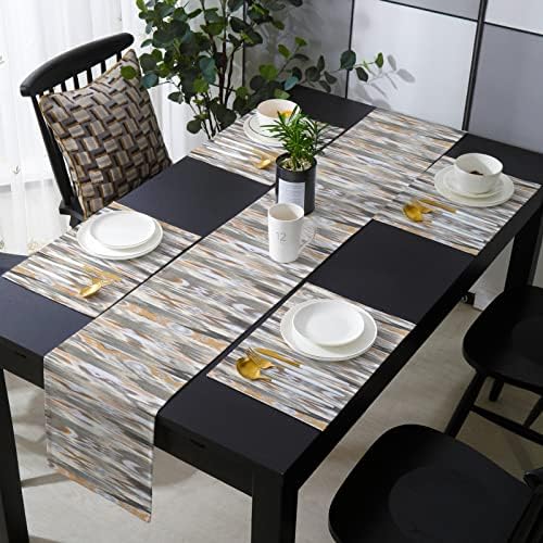 Abstract Table Mats Set of 4 with Table Runner 90 Inches Long,Cotton