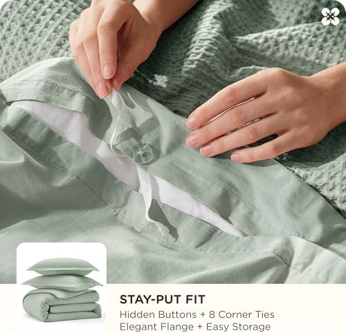 Bedsure Cotton Duvet Cover Queen - 100% Cotton Waffle Weave Sage Green