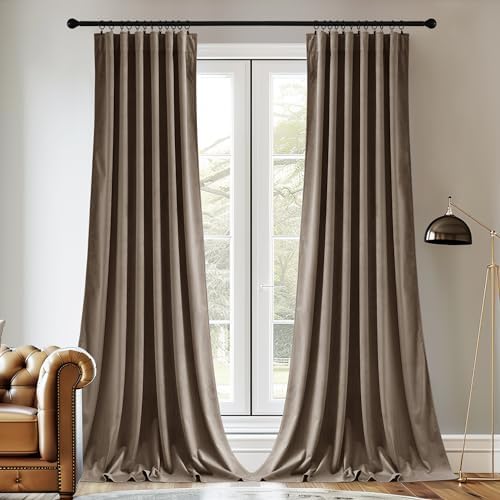 StangH Taupe Velvet Curtains 84 Inches Long 2 Panels Luxury Elegant
