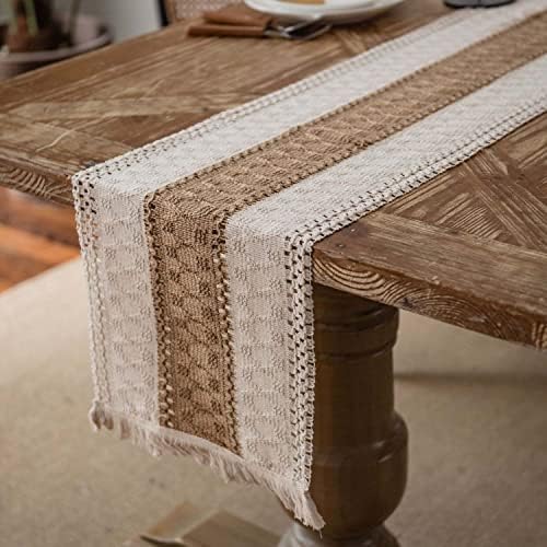 Braided Farmhouse Table Runner (Beige 12x108 inch)