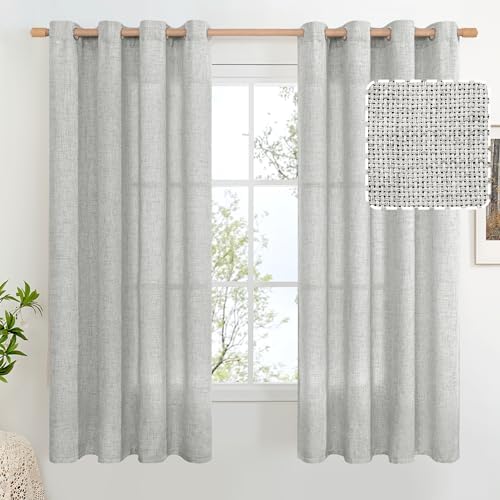 BGment Light Grey Faux Linen Curtains 63 Inch Length 2 Panels for