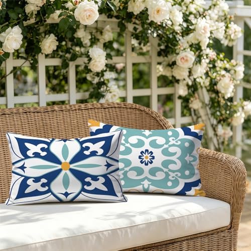 Outdoor Waterproof Throw Pillow Covers 12x20 Set of 4 Floral Boho
