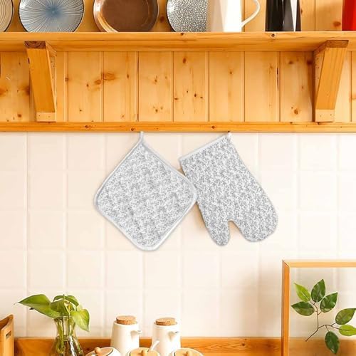 Quilted Cotton Terry Cloth Oven Mitt, Pot Holder Grey White Branch